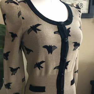 Adorable bat print taupe cardigan, NWOT S